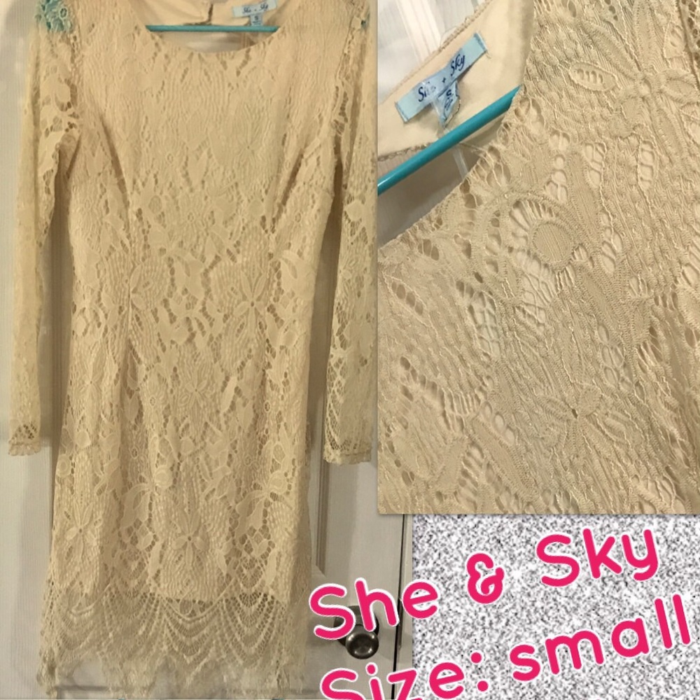 NWT She & Sky cream lace overlay dress